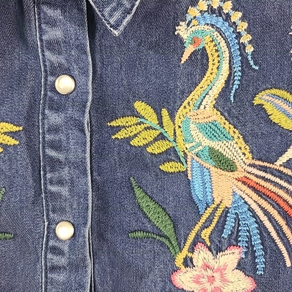 Johnny Was Malaya Denim Shirt Dress Embroidered Sz XS - Picture 3 of 9